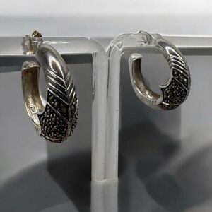 Vintage 1993 Sterling Silver Marcasite Polished Hoop‎ Earrings .925